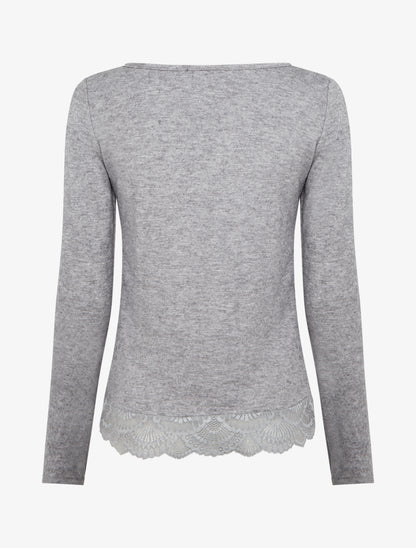 Pull fin à détail dentelle - Gris - 2