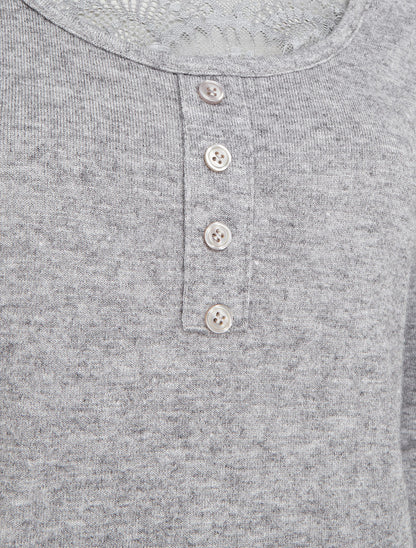 Pull fin à détail dentelle - Gris - 3