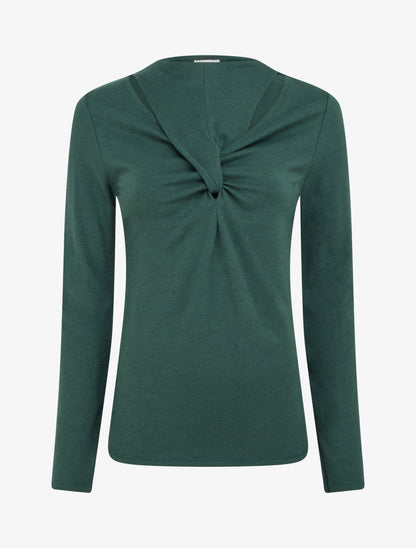 Pull fin uni à col fantaisie - Vert sapin - 1