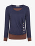Pull bicolore à boutons décoratifs - Marine - 1