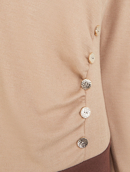Pull bicolore à boutons décoratifs - Camel - 3