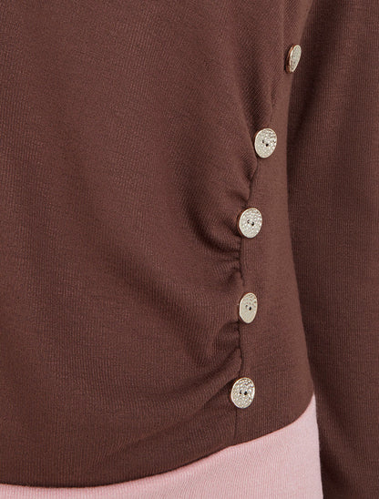 Pull bicolore à boutons décoratifs - Marron - 3
