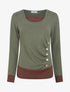 Pull bicolore à boutons décoratifs - Kaki - 1