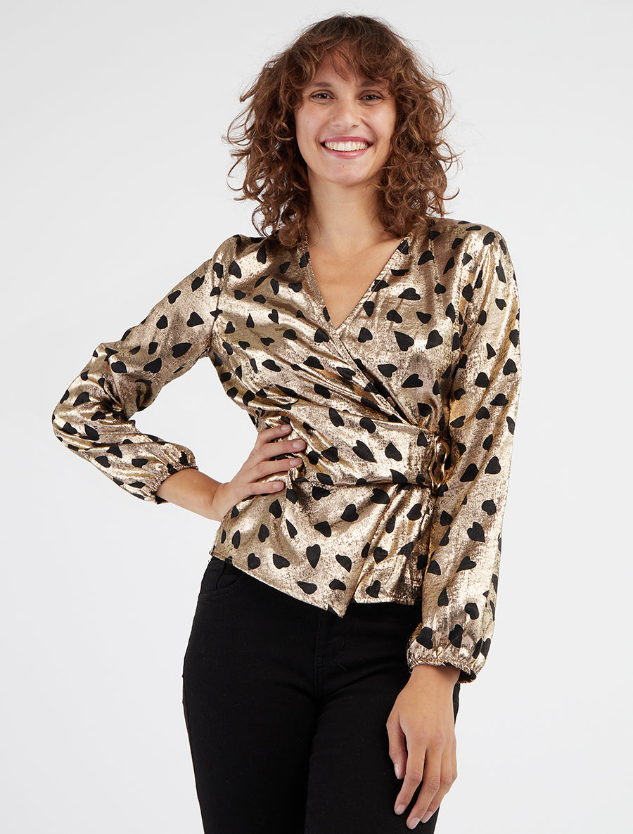 Irisierende elastische Bluse mit Herz-Print - Oder
