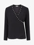 Pull fin à col cache-coeur orné de perles - Noir - 1
