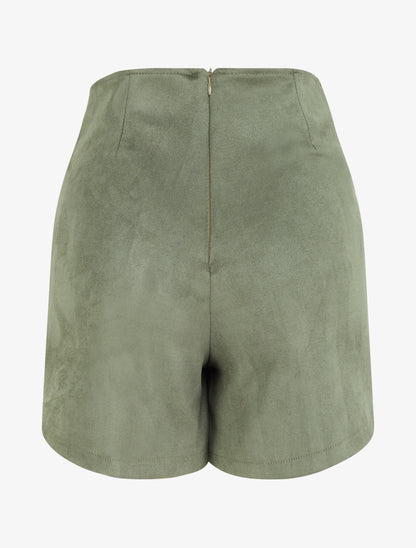 Jupe short zippée en suédine - Kaki - 2