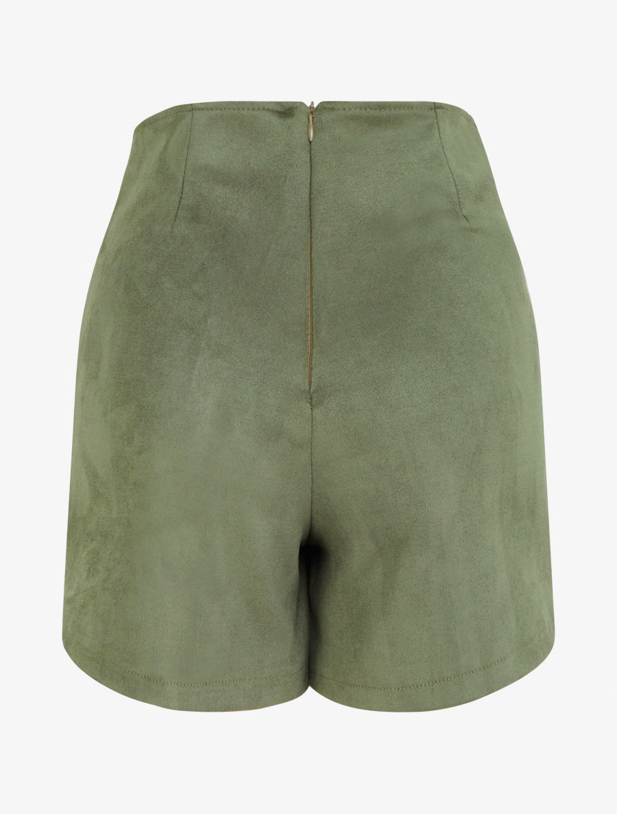 Reißverschluss-Shortsrock aus Wildlederimitat - Kaki