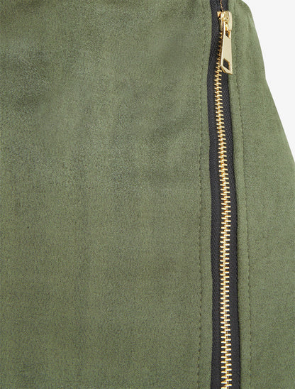 Reißverschluss-Shortsrock aus Wildlederimitat - Kaki