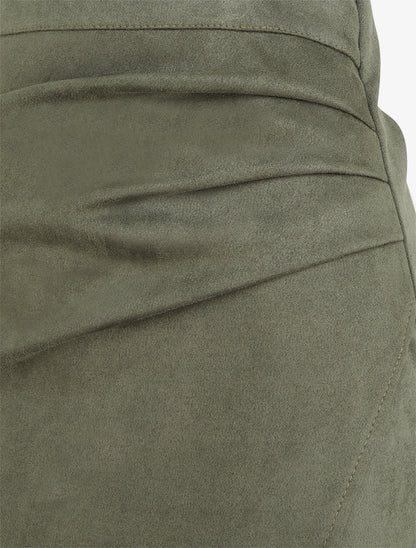Jupe asymétrique en suédine - Kaki - 3