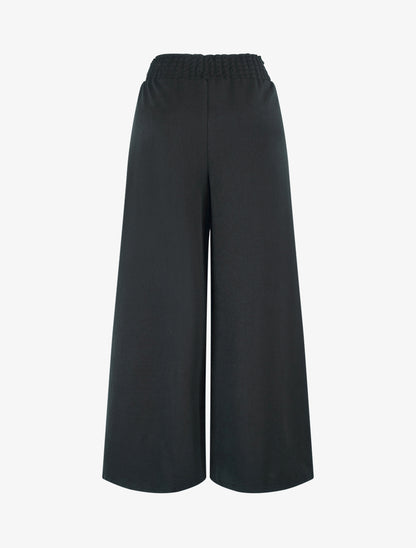 Pantalon palazzo taille froncée à anneaux - Noir - 2