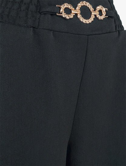 Pantalon palazzo taille froncée à anneaux - Noir - 3