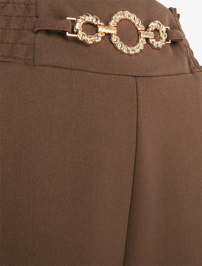 Pantalon palazzo taille froncée à anneaux - Marron - 3