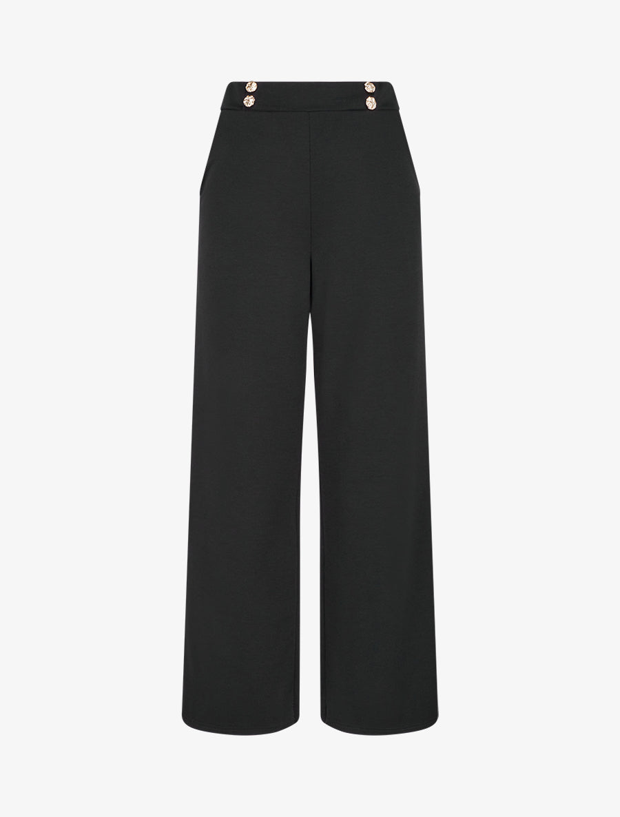 Pantalon fluide taille ornée de boutons - Noir - 1