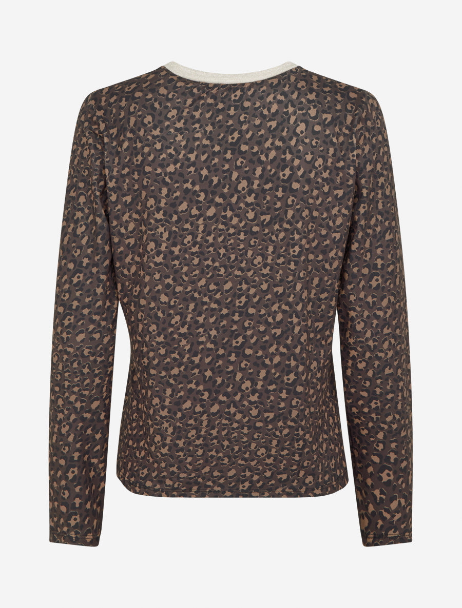 Top imprimé léopard à col rond irisé - Marron - 2