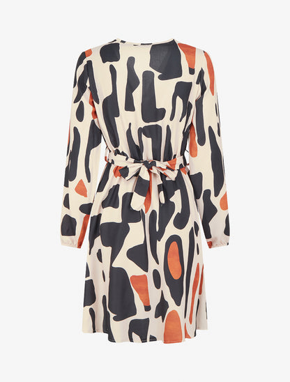 Robe élastiquée à imprimé fantaisie - Noir - 2