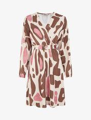 Robe élastiquée à imprimé fantaisie - Marron - 1