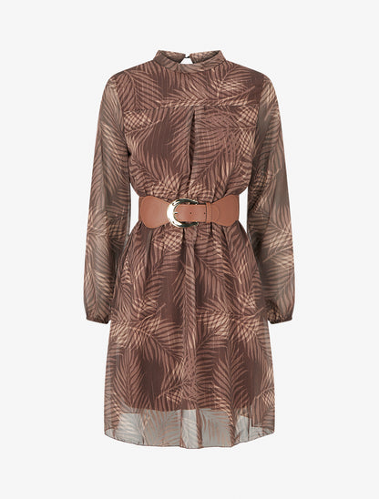Robe irisée à imprimé feuillage - Marron - 1