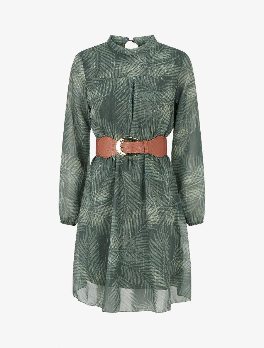 Robe irisée à imprimé feuillage - Kaki - 1