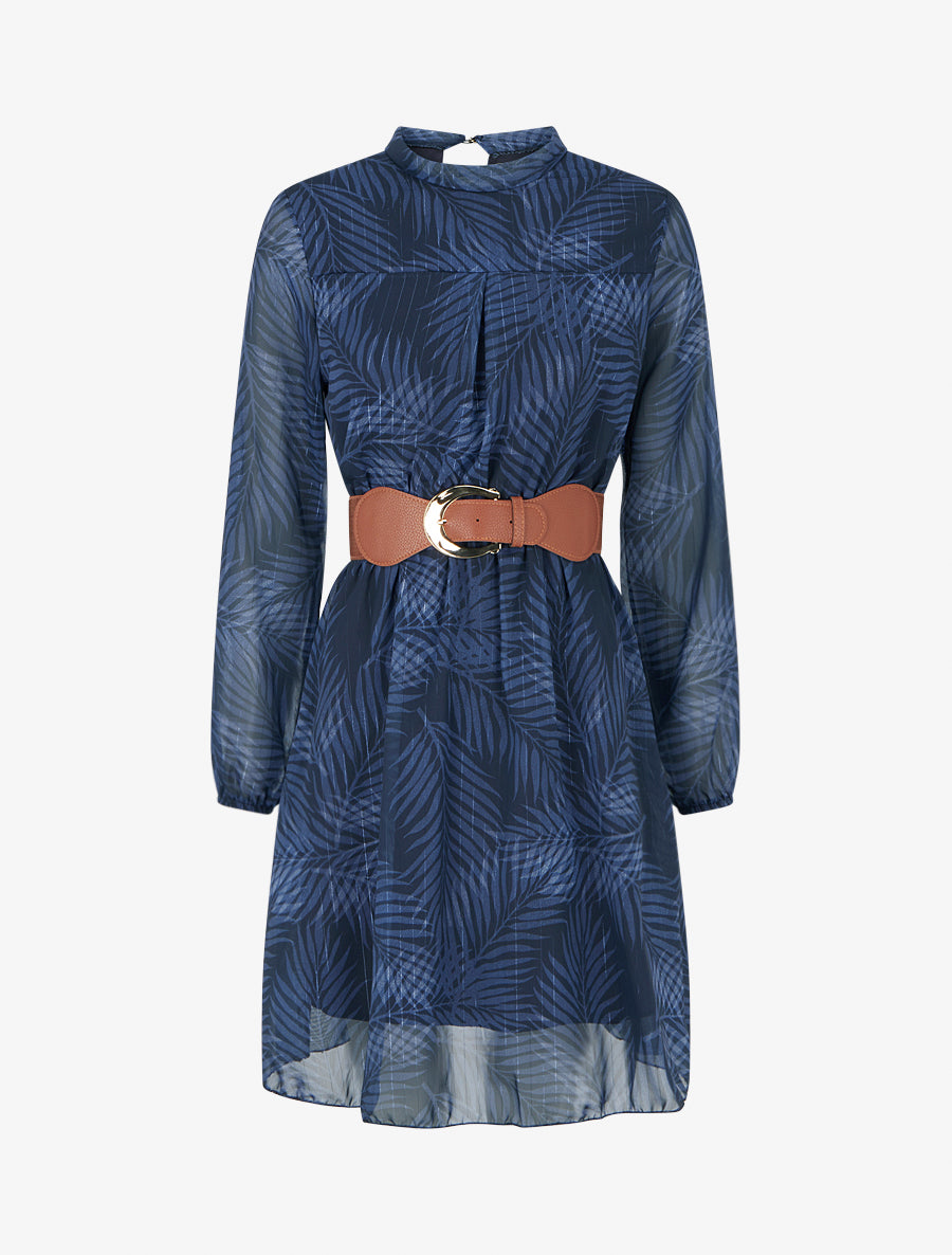 Robe irisée à imprimé feuillage - Marine - 1