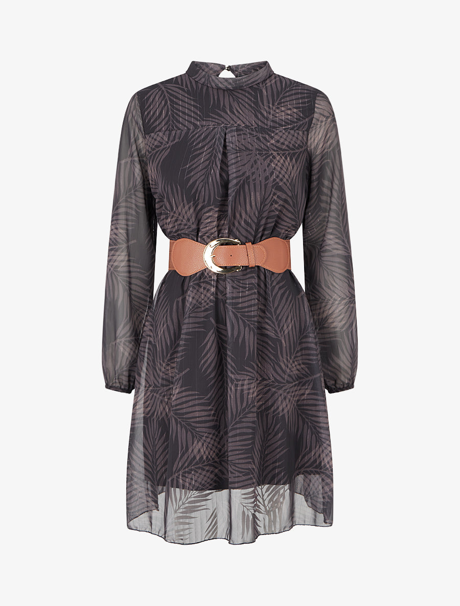 Robe irisée à imprimé feuillage - Noir - 1
