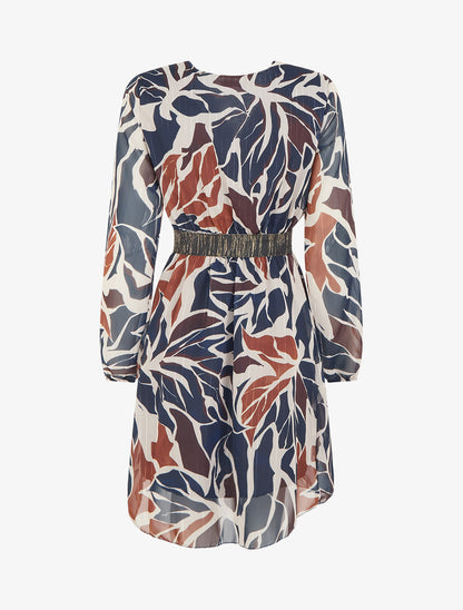 Robe cintrée en voile imprimé abstrait - Marine - 2