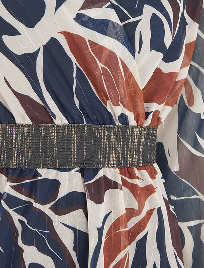 Robe cintrée en voile imprimé abstrait - Marine - 3