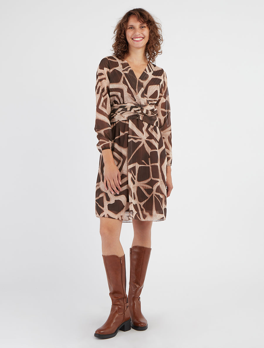 Retro-Kleid mit schimmernden Streifenmuster - Braun