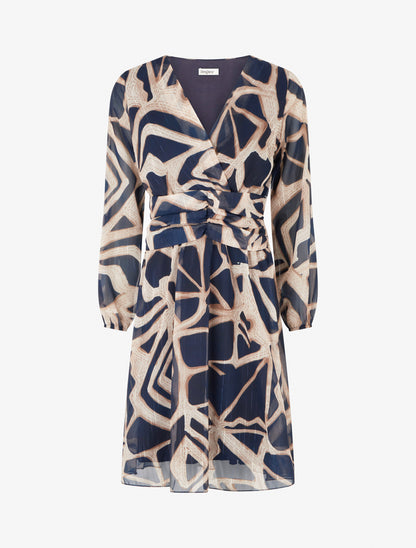 Robe imprimé rétro à rayures irisées - Marine - 1