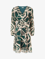 Robe imprimé rétro à rayures irisées - Vert sapin - 1