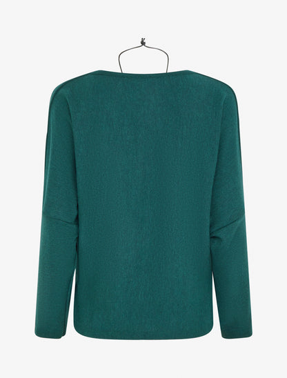 Pull fin uni à col bénitier - Vert sapin - 2