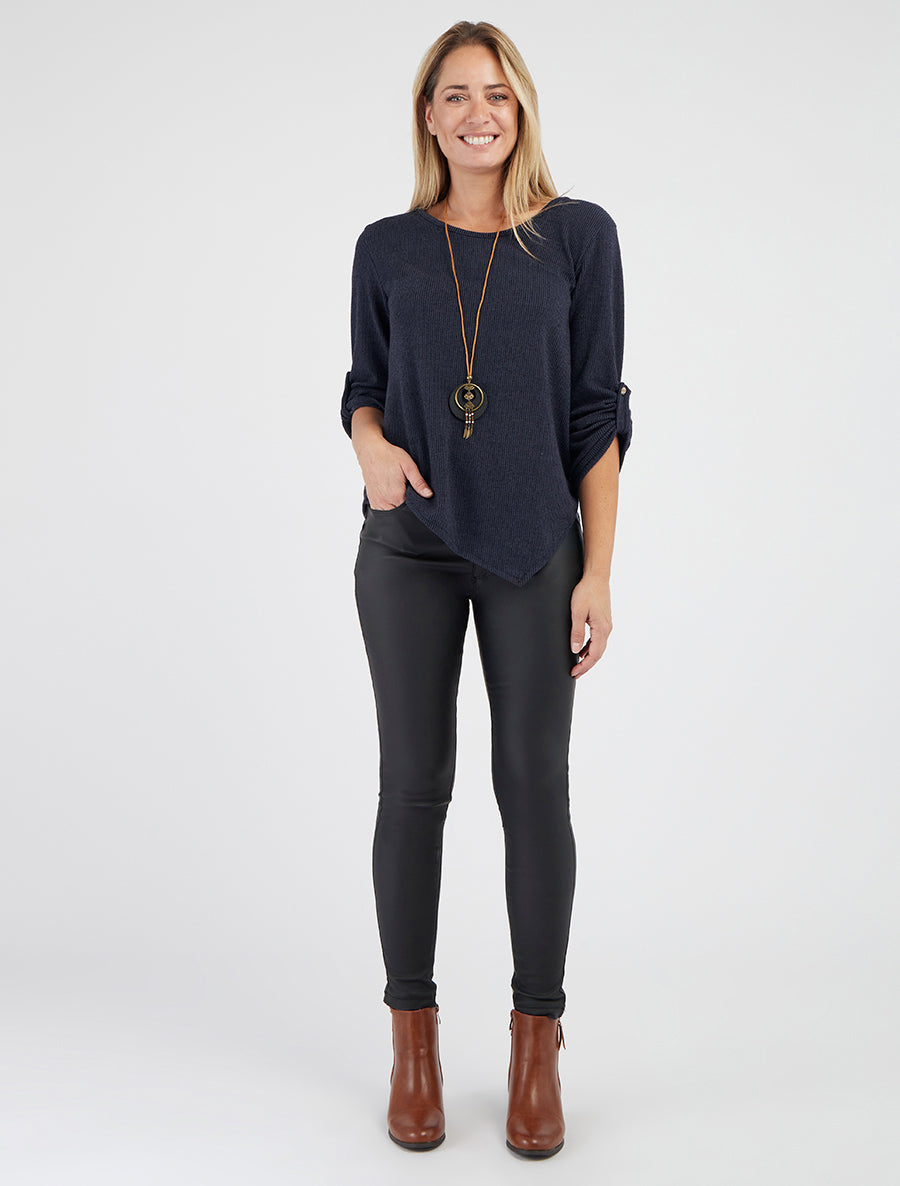 Asymmetrischer dünner Pullover mit hochkrempelbaren langen Ärmeln - Marine
