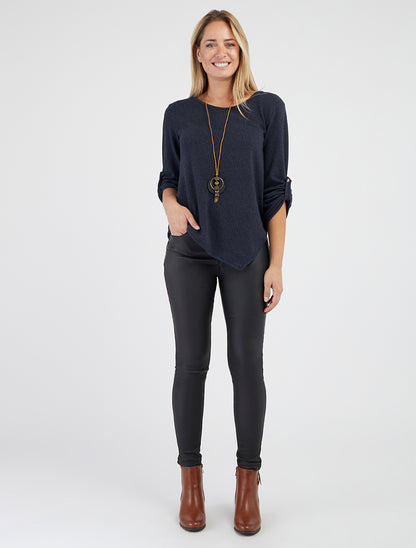 Asymmetrischer dünner Pullover mit hochkrempelbaren langen Ärmeln - Marine