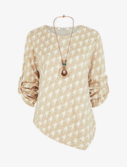 Pull fin asymétrique à imprimé pied de poule - Beige - 1