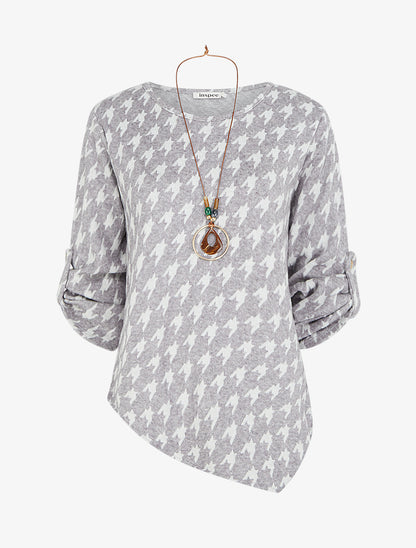 Pull fin asymétrique à imprimé pied de poule - Gris - 1