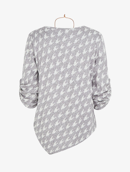 Pull fin asymétrique à imprimé pied de poule - Gris - 2