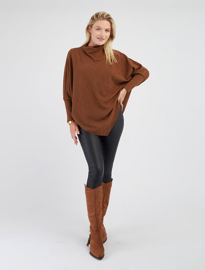 Poncho fin uni à manches longues - Marron - 8