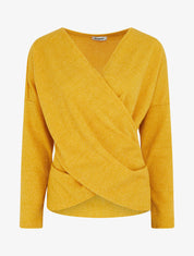 Pull fin uni à col cache-coeur - Jaune moutarde - 1