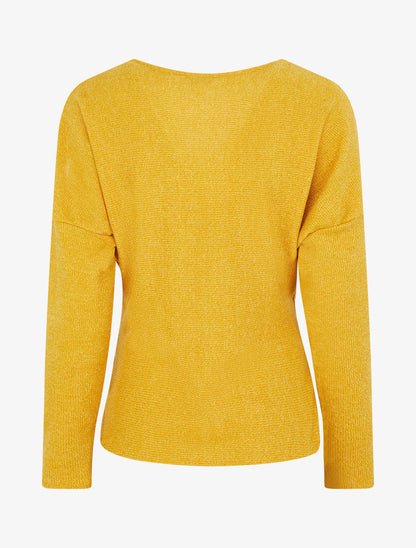 Pull fin uni à col cache-coeur - Jaune moutarde - 2