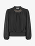 Blouse unie en voile à empiècement collier - Noir - 1