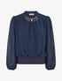 Blouse unie en voile à empiècement collier - Marine - 1
