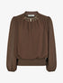 Blouse unie en voile à empiècement collier - Marron - 1