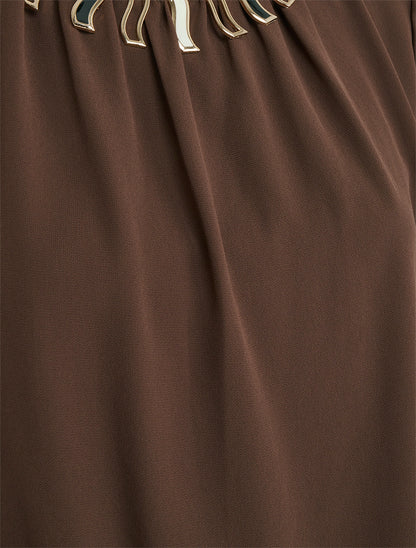 Blouse unie en voile à empiècement collier - Marron - 3