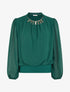 Blouse unie en voile à empiècement collier - Vert sapin - 1