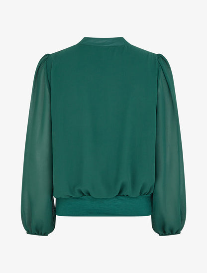 Blouse unie en voile à empiècement collier - Vert sapin - 2