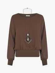 Blouse unie en voile à manches longues - Marron - 1