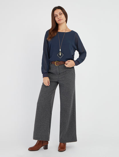 Blouse unie en voile à manches longues - Marine - 8