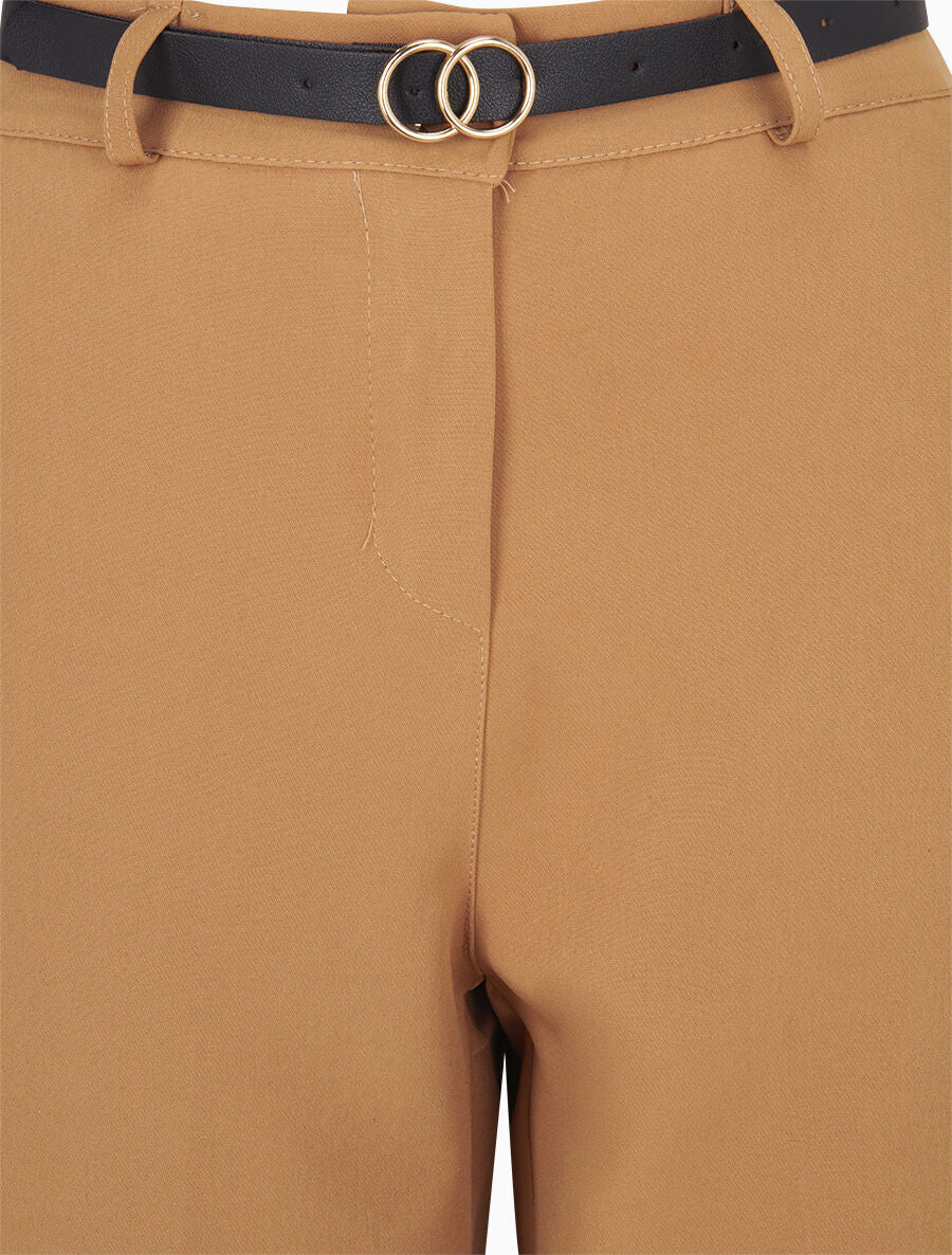 Pantalon de tailleur droit à plis - Camel - 3