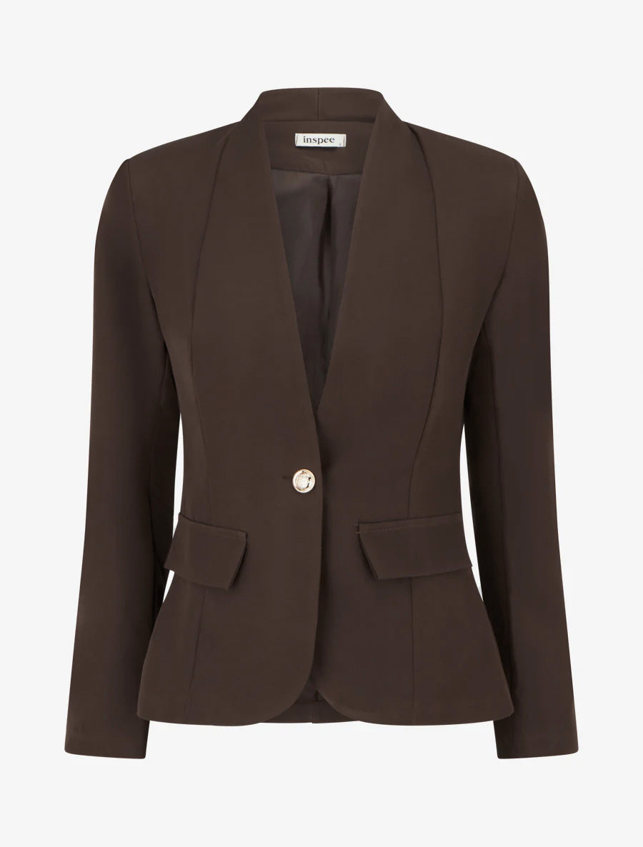 Einfarbiger Blazer mit Knöpfen - Braun