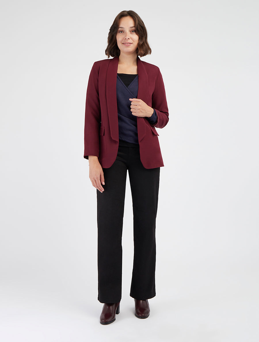 Unifarbener Blazer mit dekorativen Taschen - Weinrot