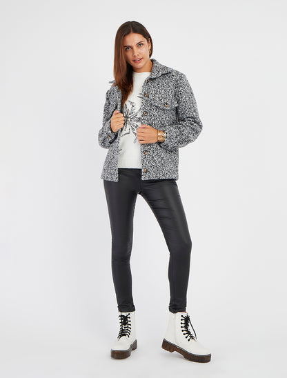 Manteau court effet laine bouclée - Gris - 8